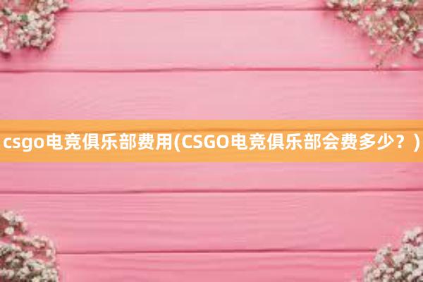 csgo电竞俱乐部费用(CSGO电竞俱乐部会费多少？)