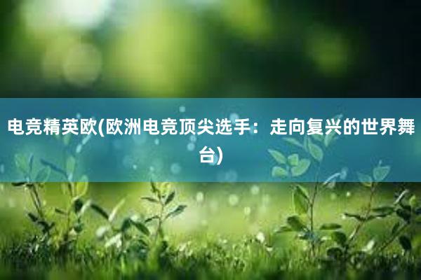 电竞精英欧(欧洲电竞顶尖选手：走向复兴的世界舞台)