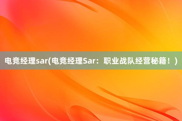 电竞经理sar(电竞经理Sar：职业战队经营秘籍！)