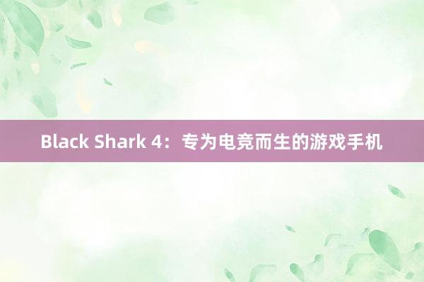 Black Shark 4：专为电竞而生的游戏手机